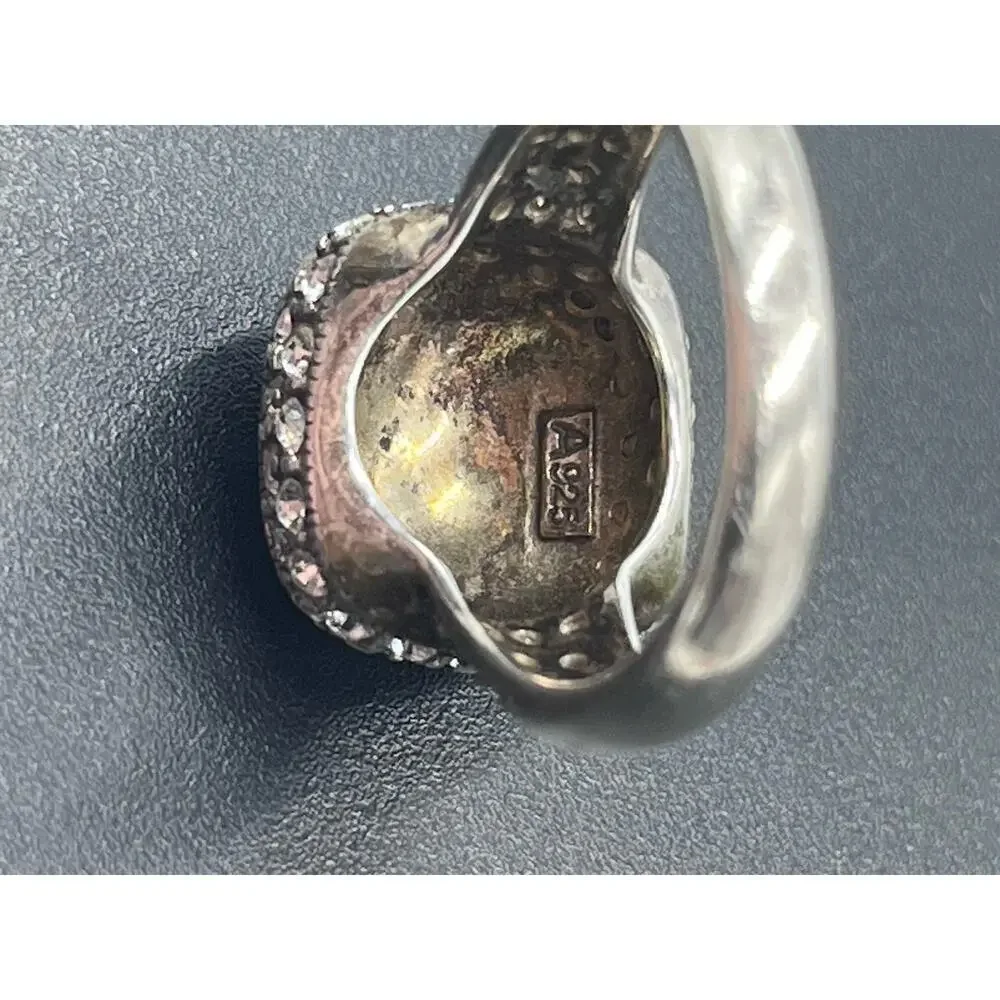 Sterling Silver Signed Ring Marcasite Crystal Cocktail Ring Vintage Style Size 8